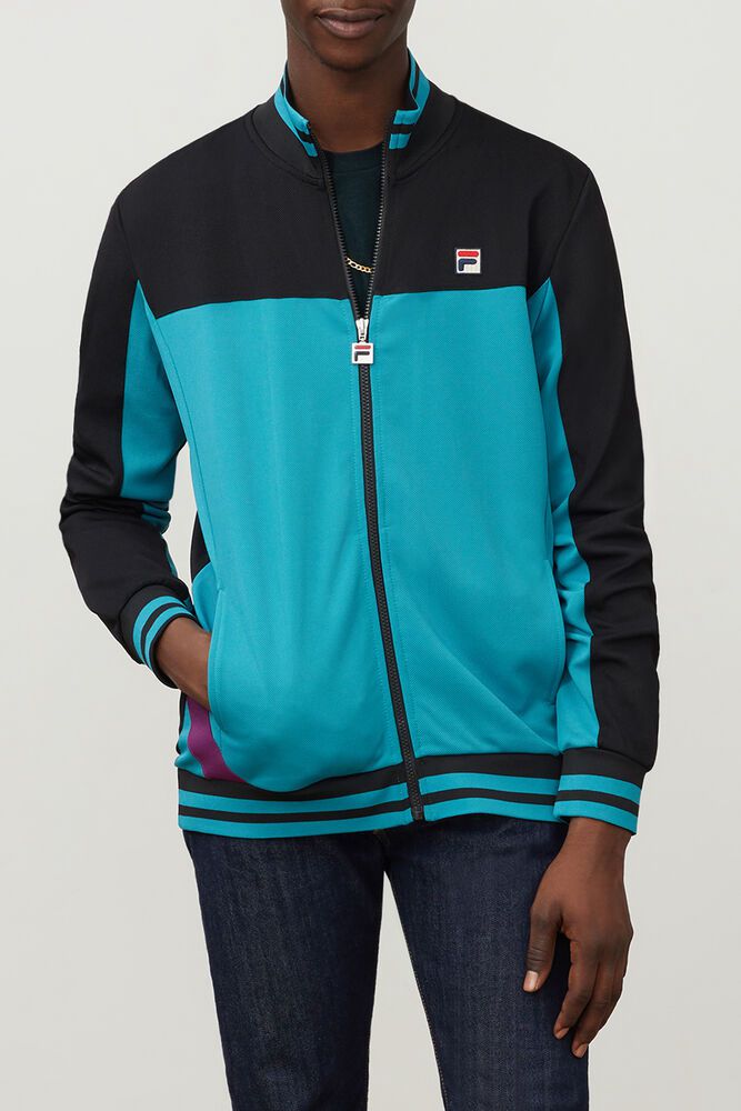 Fila Jacket Mens Black/Blue Tiebreaker Track - Ireland 49861-UWDB